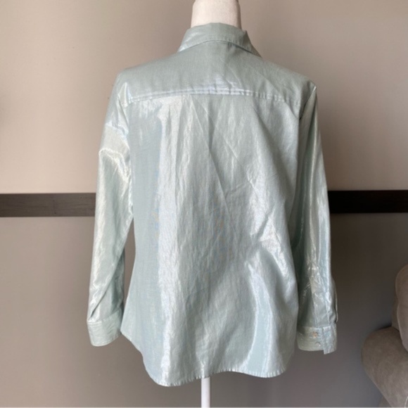 RUBY RD. Petite size 16 3/4 sleeve casual button down shirt metallic collar neck - Picture 5 of 12